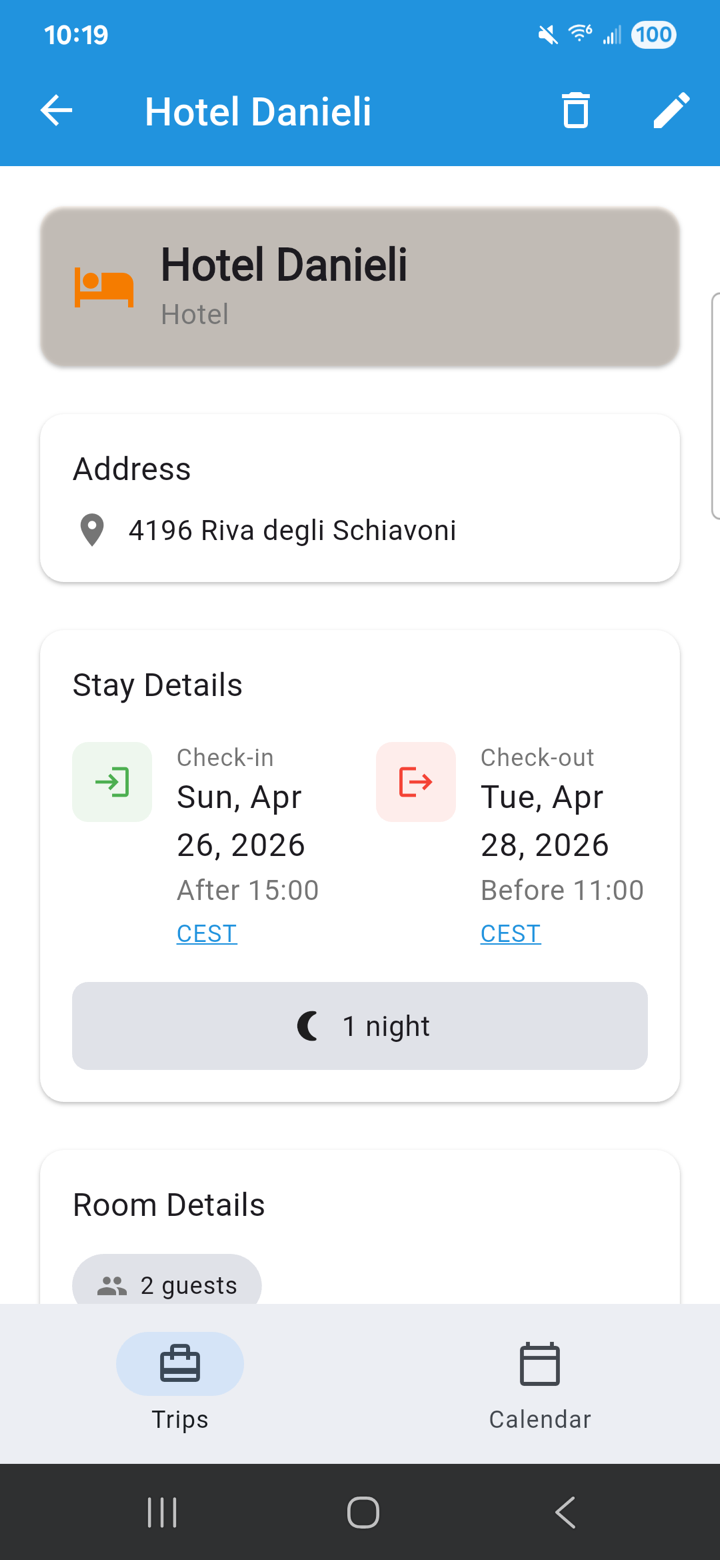 Hotel accommodation detail screen