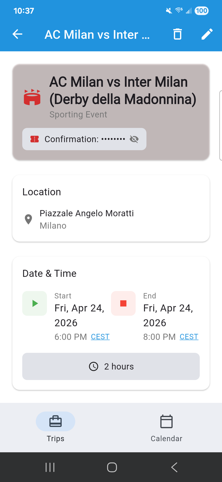 Activity detail — Milan Derby with stadium icon