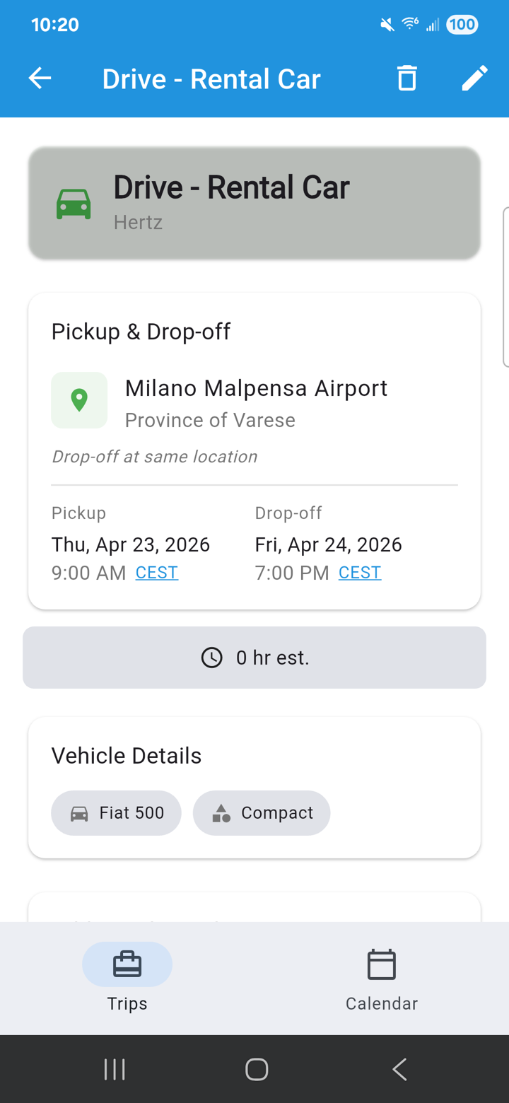 Car rental detail screen