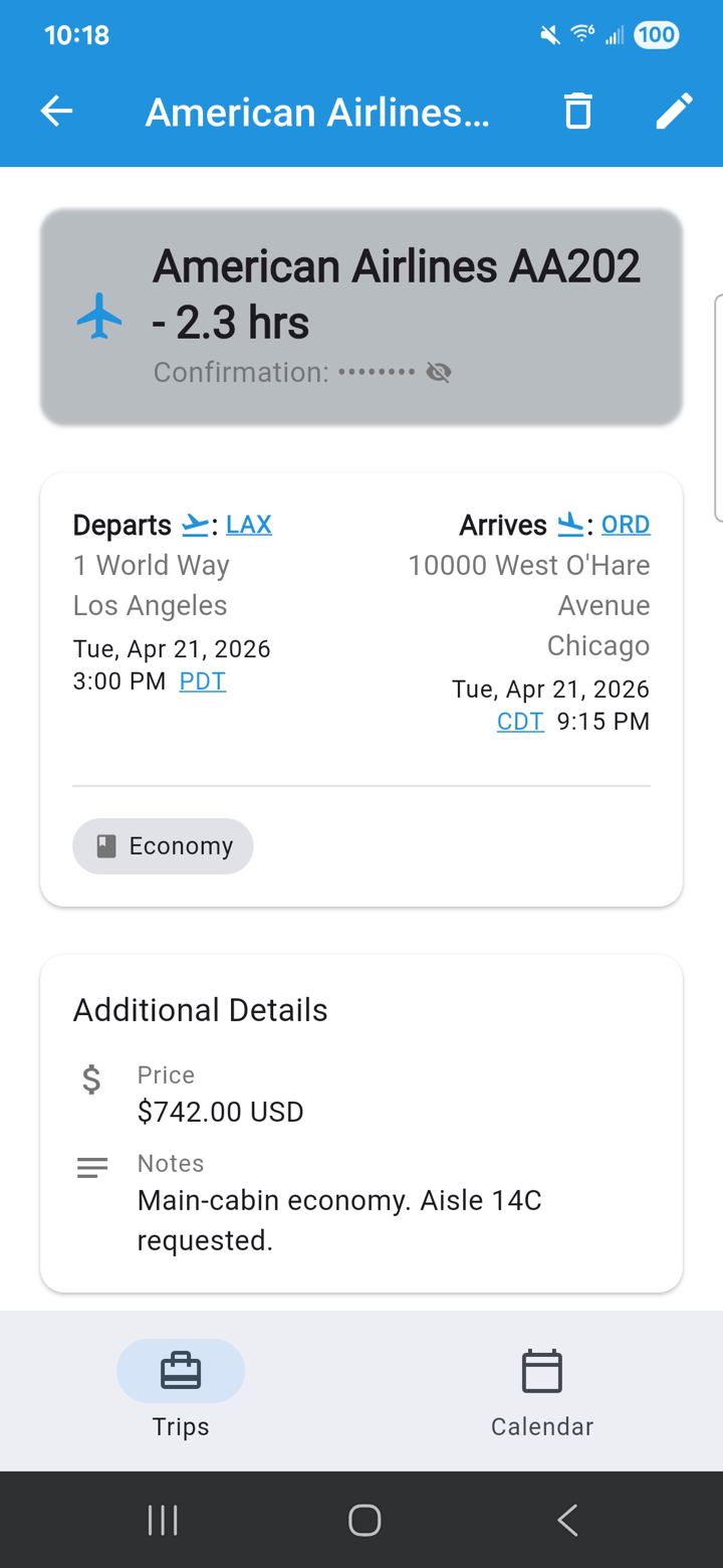 Flight detail screen