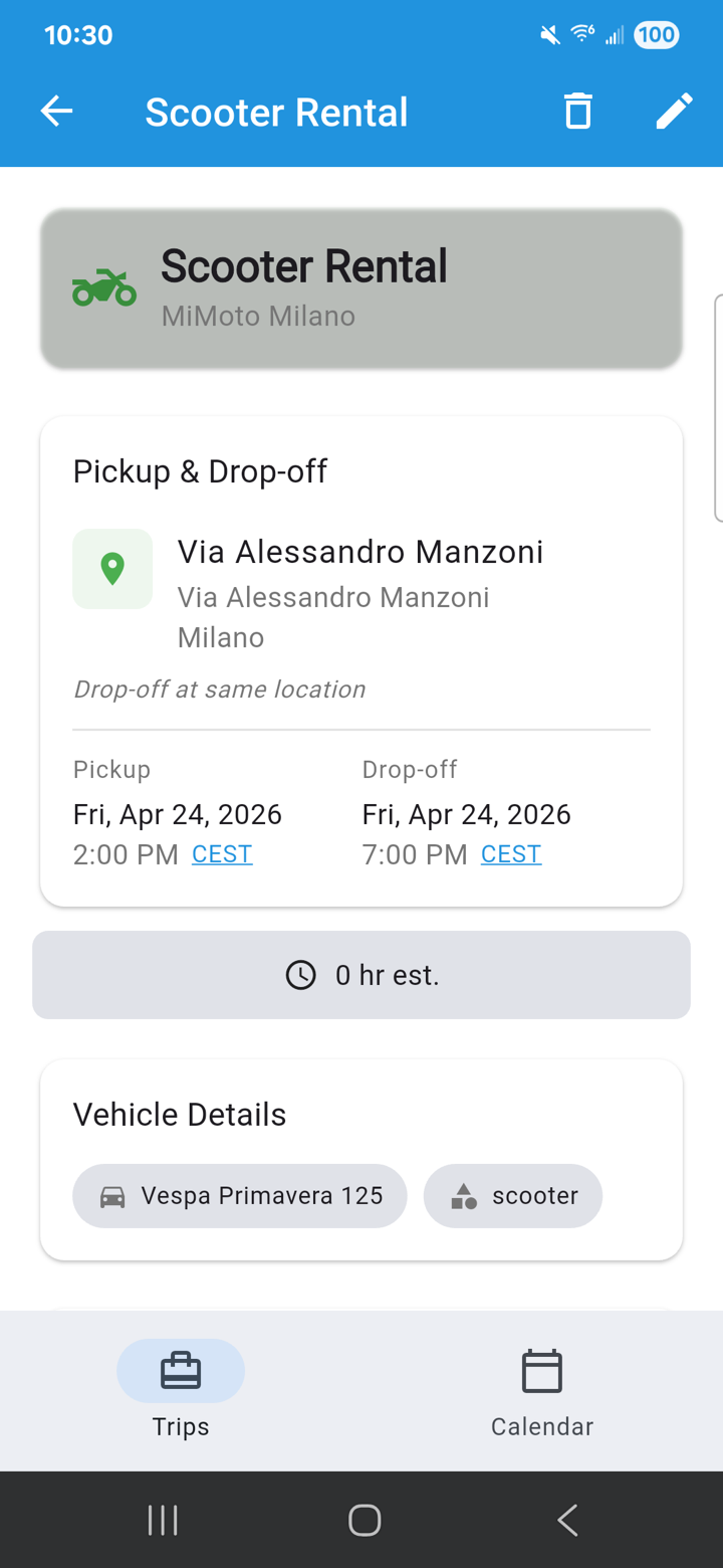 Scooter rental detail screen