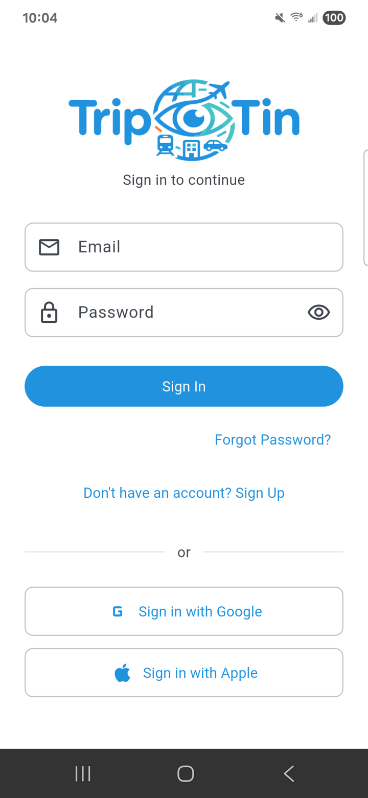 Sign-in screen with email and password fields