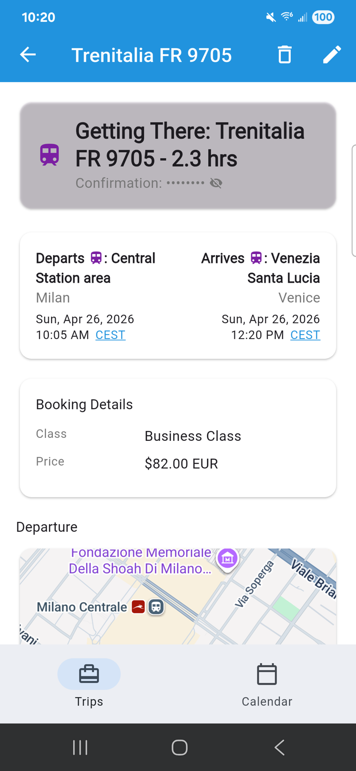 Train detail showing the Milan to Venice Frecciarossa